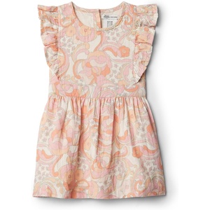 Amazon Essentials x Sofia Grainge Toddlers and Baby Girls’ Fit and Flare Linen Dress with Ruffle Flounce Sleeves(Peach Craft Floral)