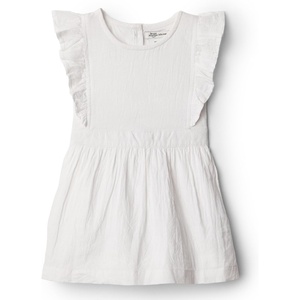 Amazon Essentials x Sofia Grainge Toddlers and Baby Girls’ Fit and Flare Linen Dress with Ruffle Flounce Sleeves(White)