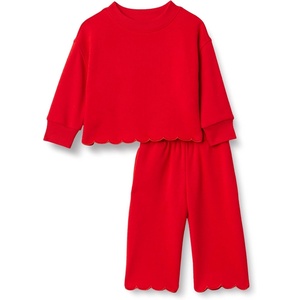 Amazon Essentials x Sofia Grainge Toddlers and Baby Girls’ French Terry Sweatshirt Pant and Top Set(Red)