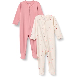 Amazon Essentials x Sofia Grainge Unisex Babies’ Cotton Footed Sleep and Play One-piece Bodysuit, Pack of 2(Blush/Multi Hearts)