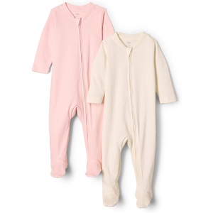 Amazon Essentials x Sofia Grainge Unisex Babies’ Cotton Footed Sleep and Play One-piece Bodysuit, Pack of 2(Ivory/Pink)
