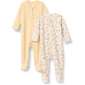 Amazon Essentials x Sofia Grainge Unisex Babies’ Cotton Footed Sleep and Play One-piece Bodysuit, Pack of 2(Pale Yellow/Squirrel Picnic)