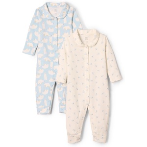 Amazon Essentials x Sofia Grainge Unisex Babies’ Cotton Footless Sleepsuit, Pack of 2(Blue Bunny Bear)