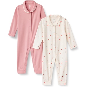 Amazon Essentials x Sofia Grainge Unisex Babies’ Cotton Footless Sleepsuit, Pack of 2(Blush/Multi Hearts)