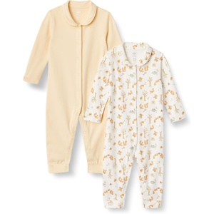 Amazon Essentials x Sofia Grainge Unisex Babies’ Cotton Footless Sleepsuit, Pack of 2(Pale Yellow/Squirrel Picnic)