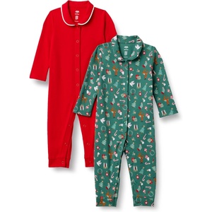 Amazon Essentials x Sofia Grainge Unisex Babies’ Cotton Footless Sleepsuit, Pack of 2(Red/Holiday)