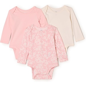 Amazon Essentials x Sofia Grainge Unisex Babies’ Long Sleeve Crew Neck Bodysuit, Pack of 3(Delicate Floral/Pink/Ivory)