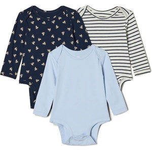 Amazon Essentials x Sofia Grainge Unisex Babies’ Long Sleeve Crew Neck Bodysuit, Pack of 3(Light Blue/Bunnies/Stripe)
