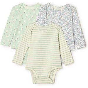 Amazon Essentials x Sofia Grainge Unisex Babies’ Long Sleeve Crew Neck Bodysuit, Pack of 3(Rabbits/Round Trees/Stripe)