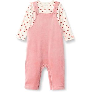 Amazon Essentials x Sofia Grainge Unisex Babies’ Velour Overall and Long Sleeve Bodysuit Set(Blush/Hearts)