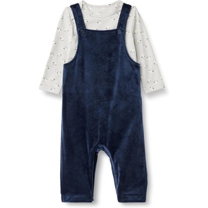 Amazon Essentials x Sofia Grainge Unisex Babies’ Velour Overall and Long Sleeve Bodysuit Set(Navy/Sheep)