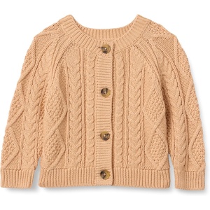 Amazon Essentials x Sofia Grainge Unisex Toddlers and Babies’ Cable Knit Cotton Fisherman Cardigan Sweater(Light Camel)