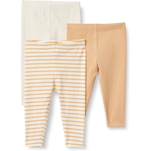 Amazon Essentials x Sofia Grainge Unisex Toddlers and Babies’ Cotton Breathable Ankle Length Legging, Pack of 3(Ivory/Light Camel/Stripe)