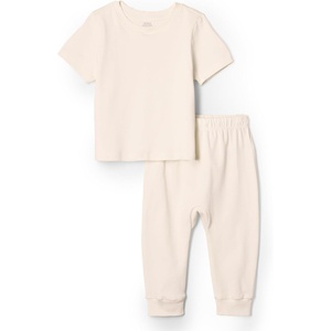 Amazon Essentials x Sofia Grainge Unisex Toddlers and Babies’ Cotton Knit Short Sleeve Shirt & Pants Set(Ivory)