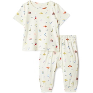 Amazon Essentials x Sofia Grainge Unisex Toddlers and Babies’ Cotton Knit Short Sleeve Shirt & Pants Set(Ivory Beach)