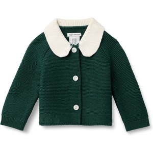 Amazon Essentials x Sofia Grainge Unisex Toddlers and Babies’ Peter Pan Collar Sweater Jacket, Soft Cotton Knit with Stretch(Dark Green)