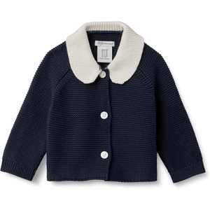 Amazon Essentials x Sofia Grainge Unisex Toddlers and Babies’ Peter Pan Collar Sweater Jacket, Soft Cotton Knit with Stretch(Navy)