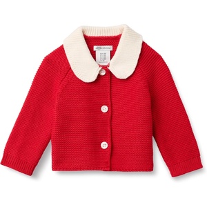 Amazon Essentials x Sofia Grainge Unisex Toddlers and Babies’ Peter Pan Collar Sweater Jacket, Soft Cotton Knit with Stretch(Red)