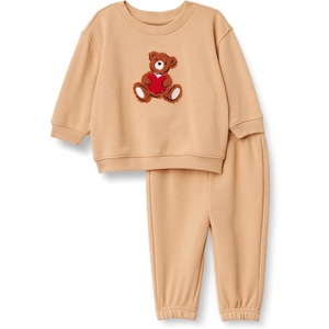 Amazon Essentials x Sofia Grainge Unisex Toddlers and Babies’ Sweatshirt & Sweatpant Set(Light Camel Big Bear Heart)