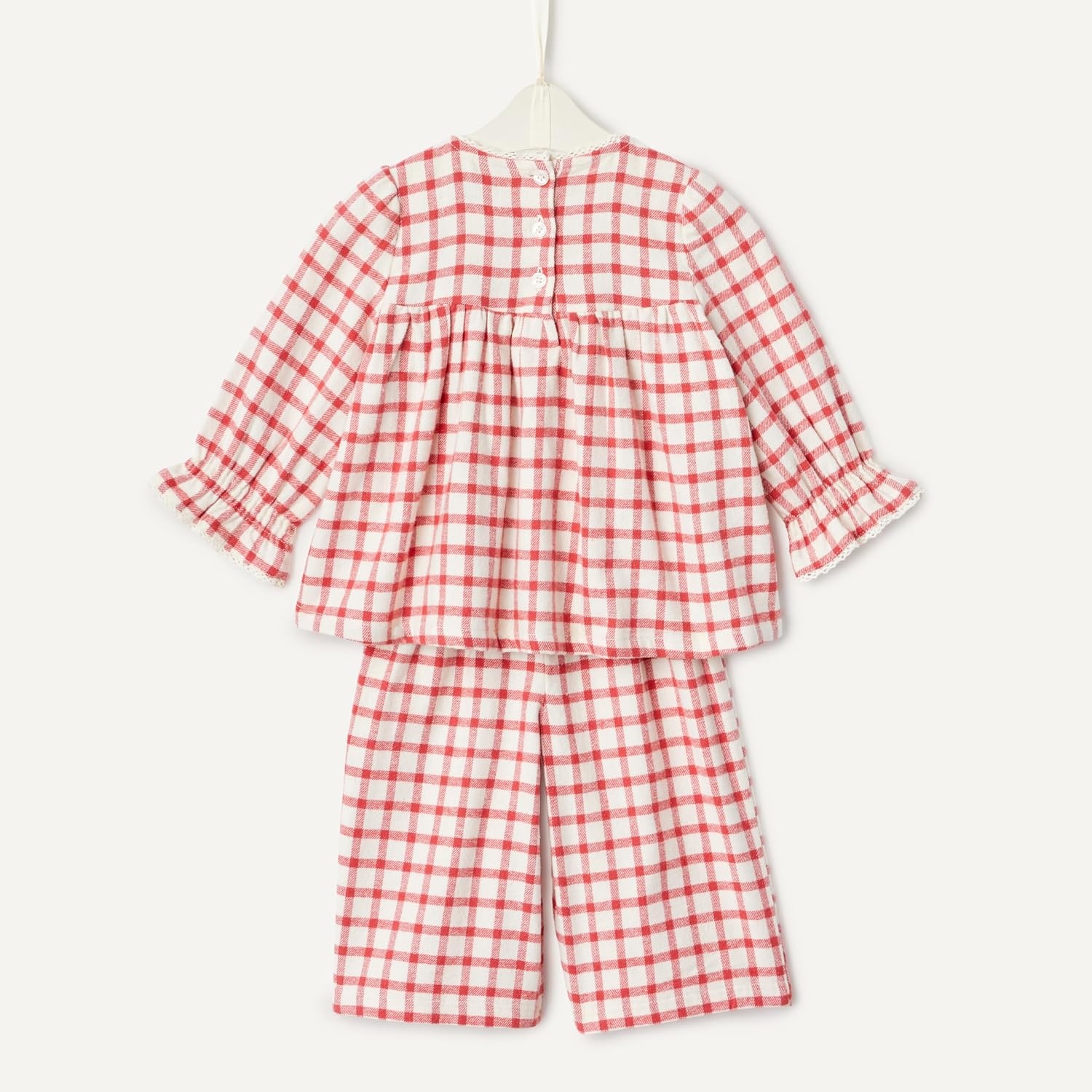 image:imageAmazon Essentials x Sofia Grainge Unisex Toddlers and Babies Long Sleeve Flannel SetIvory Raspberry Red Windowpane