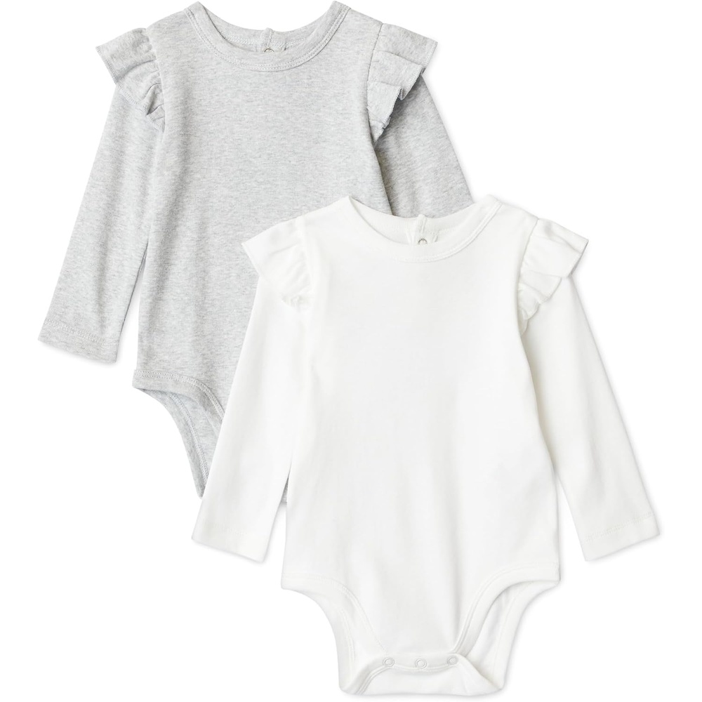image:imageAmazon Essentials Baby Girls LongSleeved Ruffle Bodysuits Pack of 2Light Heather GreyWhite