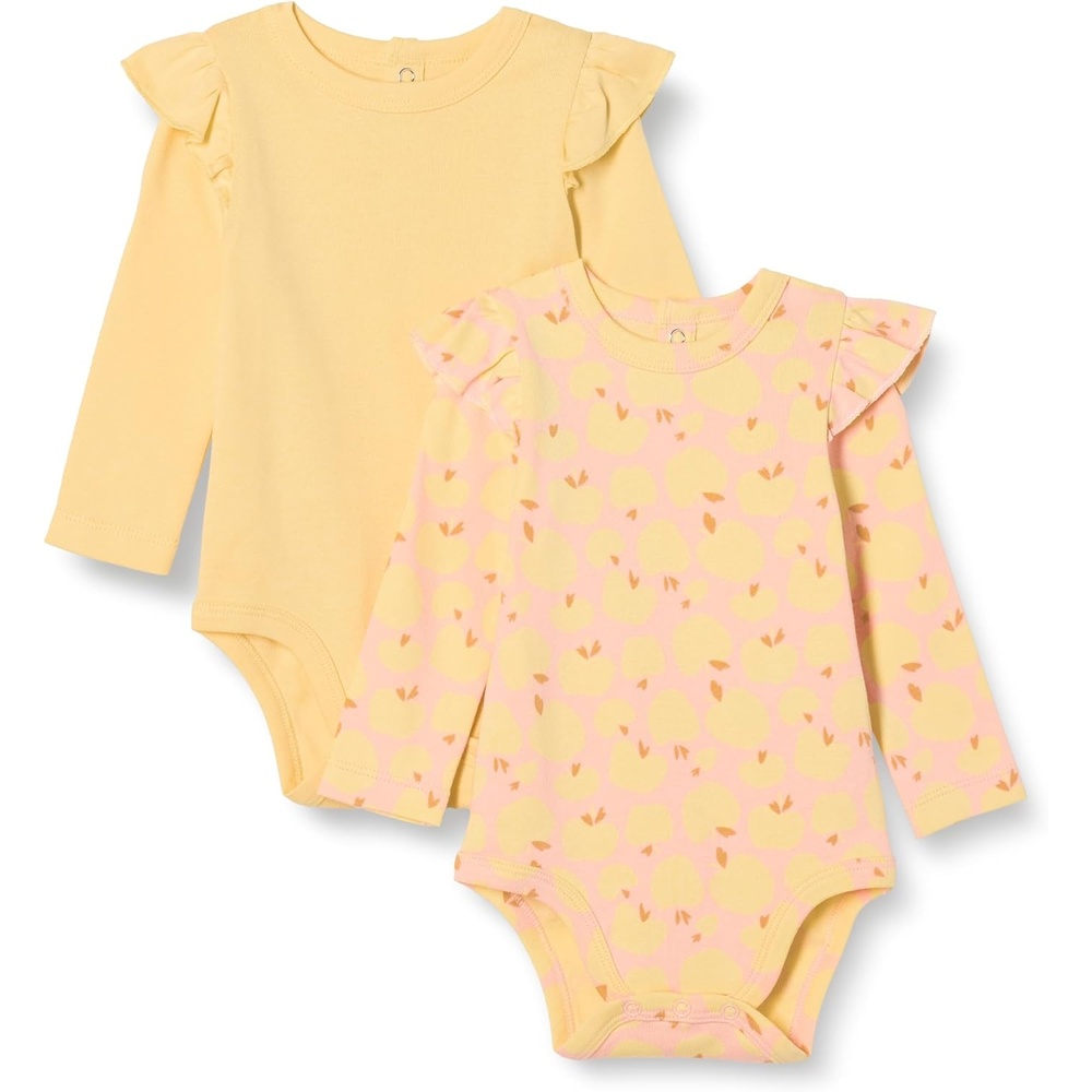 image:imageAmazon Essentials Baby Girls LongSleeved Ruffle Bodysuits Pack of 2Pale YellowApples