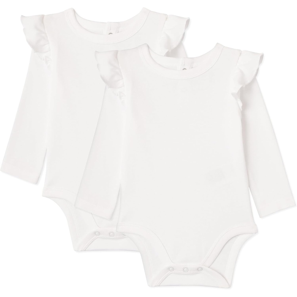 image:imageAmazon Essentials Baby Girls LongSleeved Ruffle Bodysuits Pack of 2White