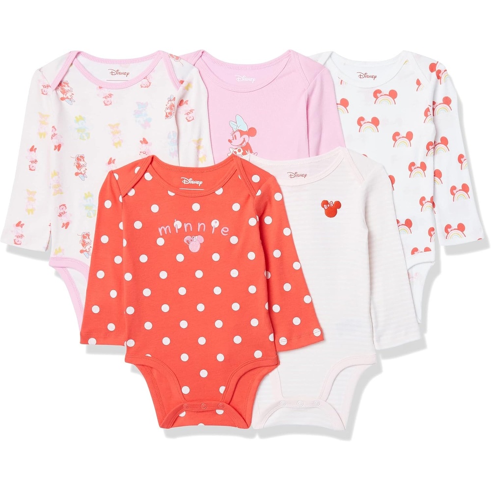 image:imageAmazon Essentials Disney Marvel Star Wars Princess Baby Girls LongSleeve Bodysuits Pack of 5Minnie Rainbow Chaser