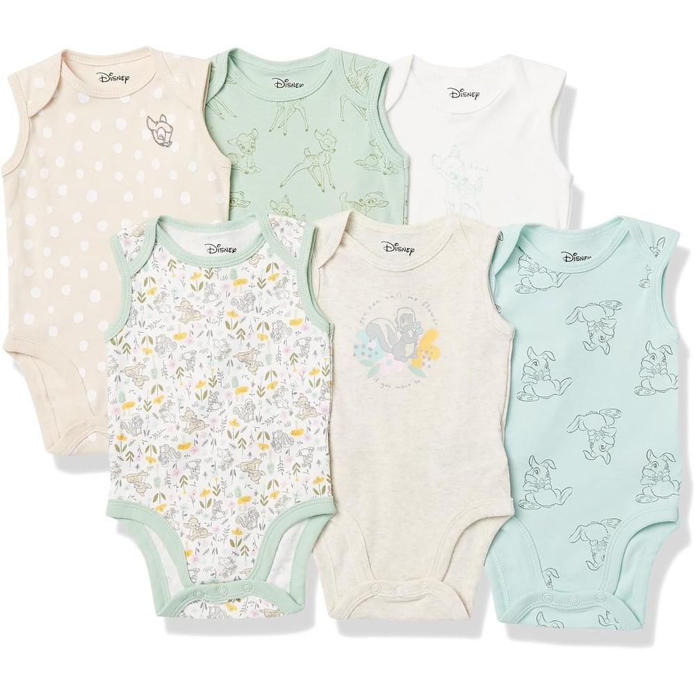 image:imageAmazon Essentials Disney Star Wars Princess Baby Girls Sleeveless Bodysuits Pack of 6Bambi Nature