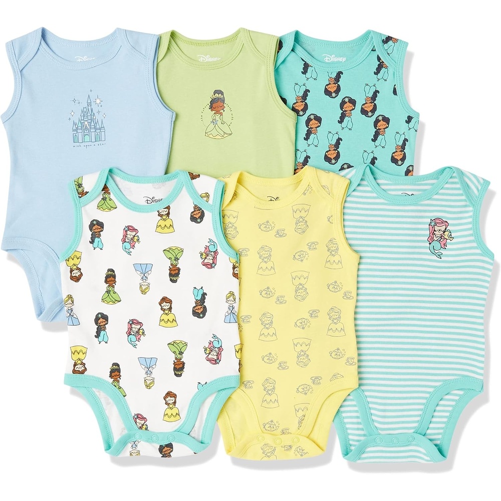 image:imageAmazon Essentials Disney Star Wars Princess Baby Girls Sleeveless Bodysuits Pack of 6Princess Wish