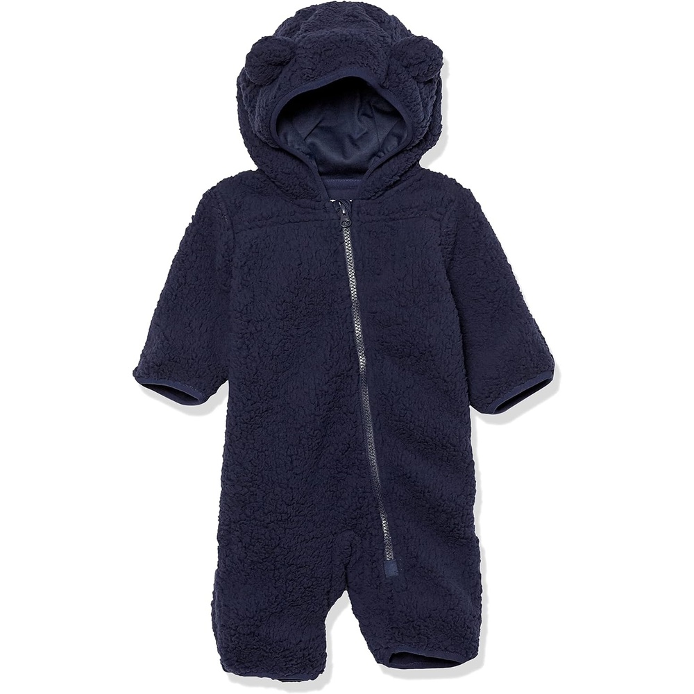 image:imageAmazon Essentials Unisex Babies Hooded Sherpa Fleece Bunting SuitDark Navy