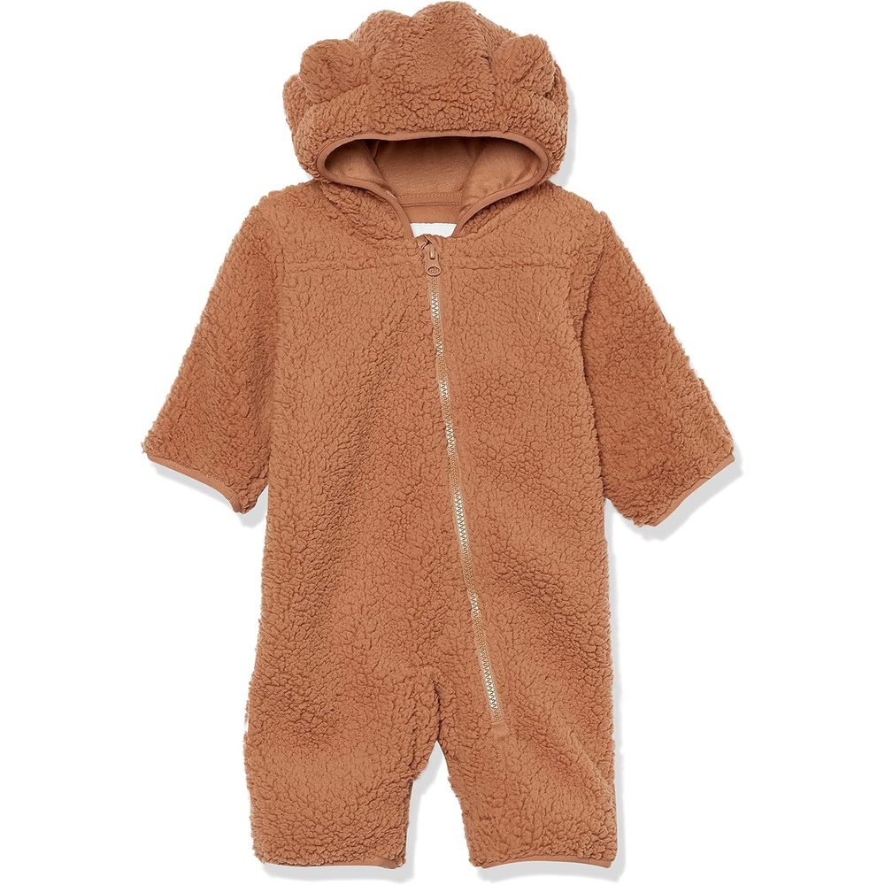 image:imageAmazon Essentials Unisex Babies Hooded Sherpa Fleece Bunting SuitLight Caramel