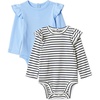 Amazon Essentials Baby Girls’ Long-Sleeved Ruffle Bodysuits, Pack of 2(Cornflower Blue/French Stripe)