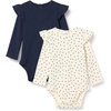 Amazon Essentials Baby Girls’ Long-Sleeved Ruffle Bodysuits, Pack of 2(Navy/Dot)