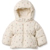 Amazon Essentials x Sofia Grainge Girls’ Water-Repellent Hooded Puffer Jacket(Ivory Cherries)