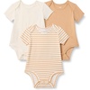 Amazon Essentials x Sofia Grainge Unisex Babies’ Short Sleeve Crewneck Bodysuit, Pack of 3(Ivory/Light Camel/Stripe)