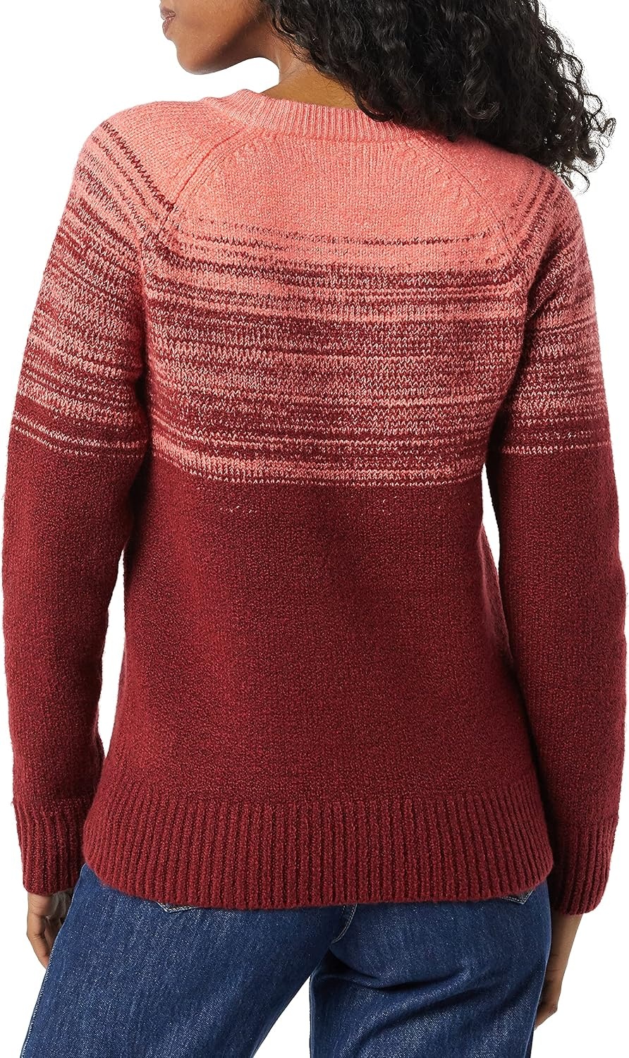 image:imageAmazon Essentials Crewneck Sweater for Women SoftTouchCoral PinkBurgundy Ombre Color Block