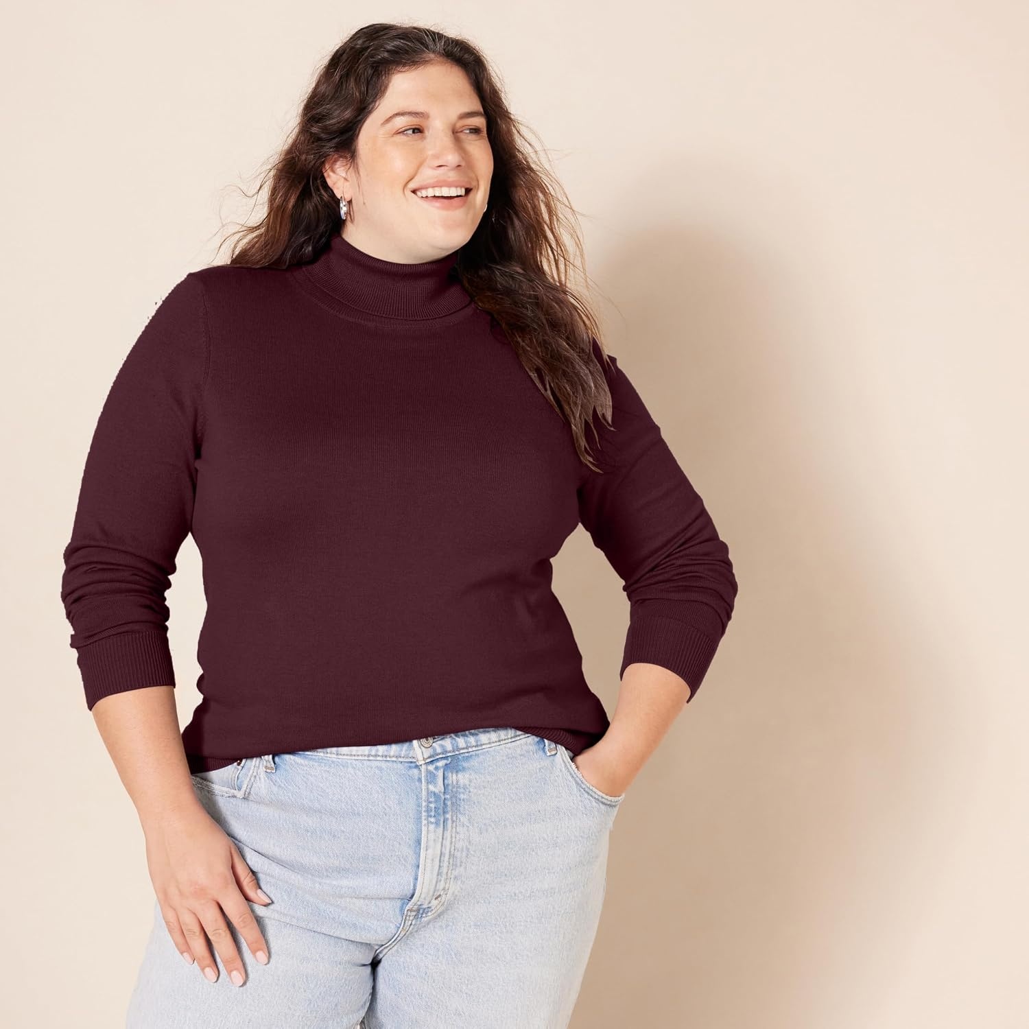 image:imageAmazon Essentials Womens ClassicFit Lightweight LongSleeve SweaterBurgundy