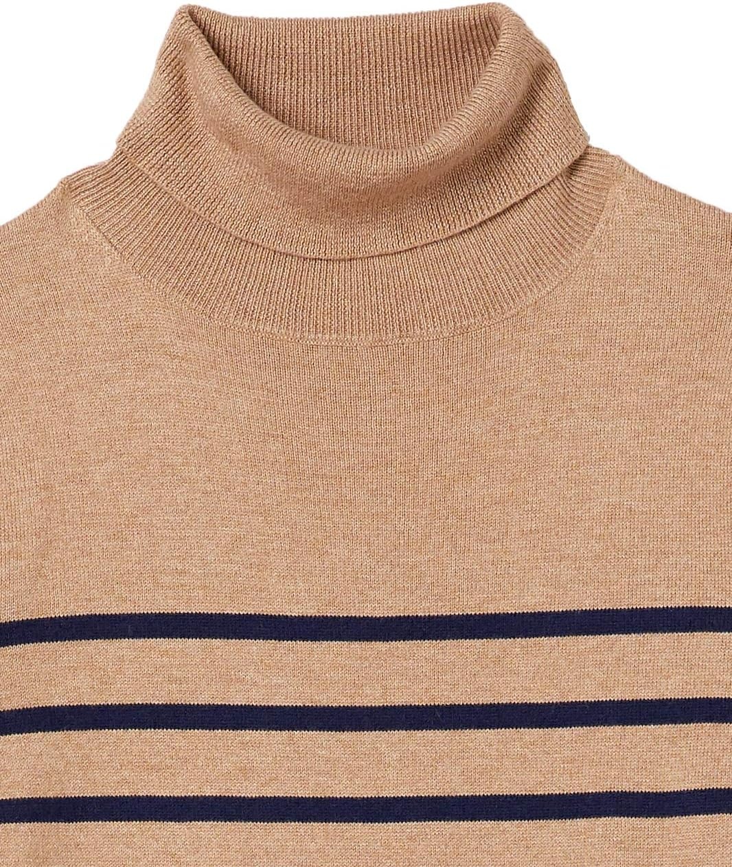 image:imageAmazon Essentials Womens ClassicFit Lightweight LongSleeve SweaterCamel HeatherNavy Placed Stripe