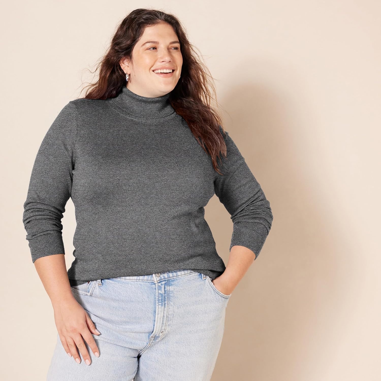 image:imageAmazon Essentials Womens ClassicFit Lightweight LongSleeve SweaterCharcoal Heather