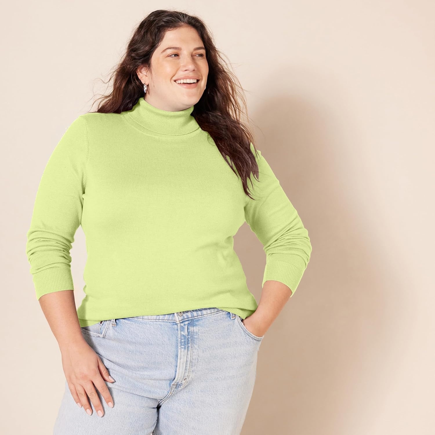 image:imageAmazon Essentials Womens ClassicFit Lightweight LongSleeve SweaterLime Green