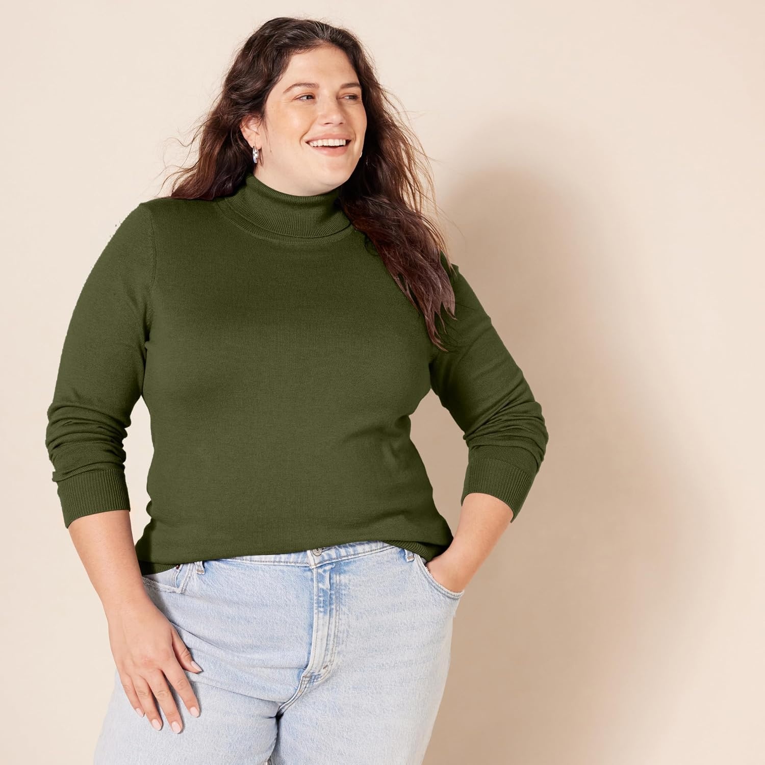 image:imageAmazon Essentials Womens ClassicFit Lightweight LongSleeve SweaterOlive