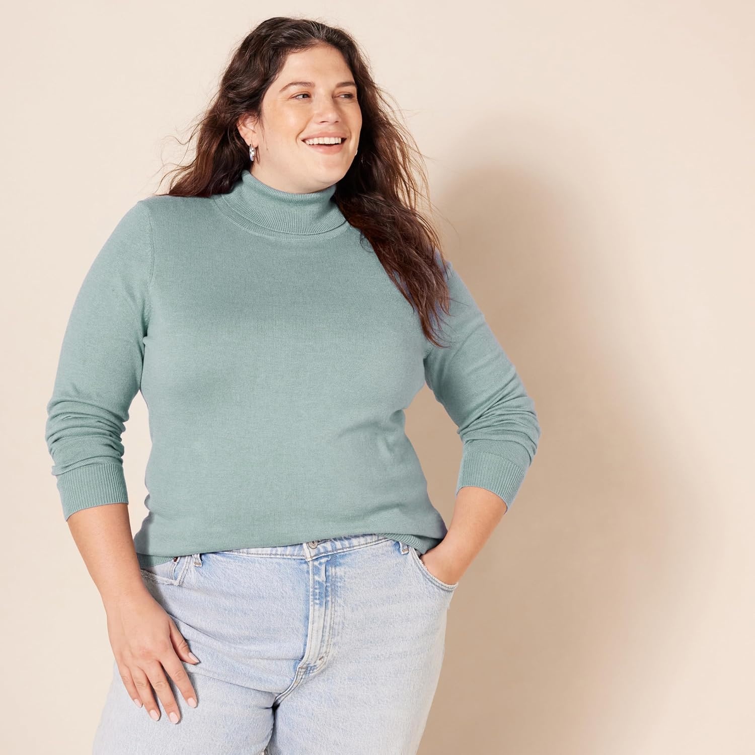 image:imageAmazon Essentials Womens ClassicFit Lightweight LongSleeve SweaterSage Green Heather