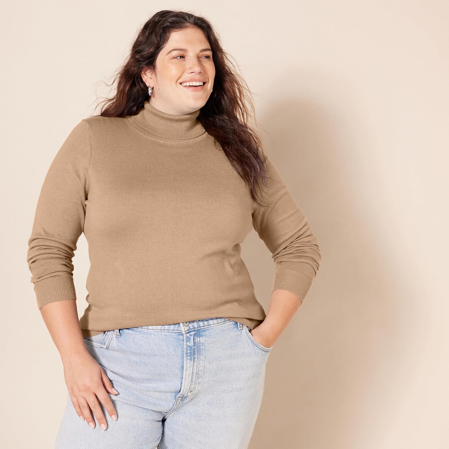 image:imageAmazon Essentials Womens ClassicFit Lightweight LongSleeve SweaterTaupe Heather