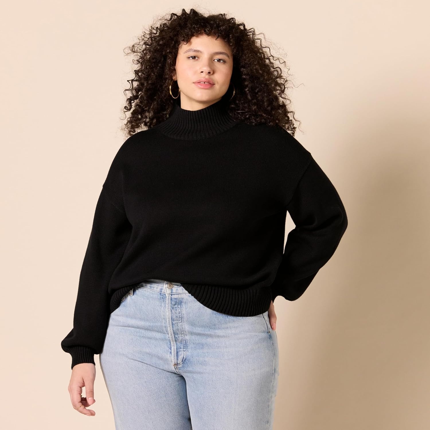 image:imageAmazon Essentials Womens Cotton Pullover Sweater FunnelNeck Available in Plus SizeBlack