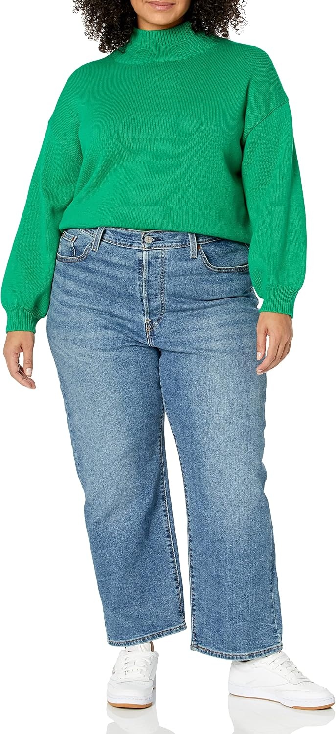 image:imageAmazon Essentials Womens Cotton Pullover Sweater FunnelNeck Available in Plus SizeGreen