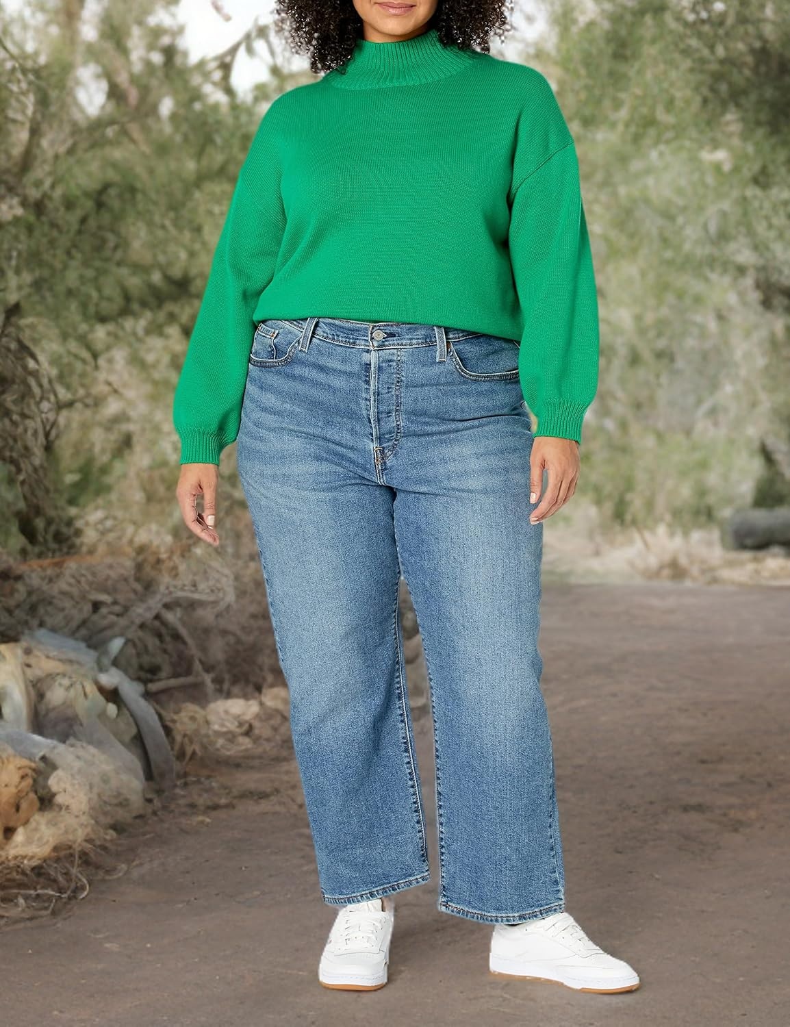 image:imageAmazon Essentials Womens Cotton Pullover Sweater FunnelNeck Available in Plus SizeGreen