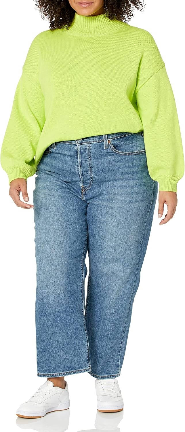 image:imageAmazon Essentials Womens Cotton Pullover Sweater FunnelNeck Available in Plus SizeLime Green