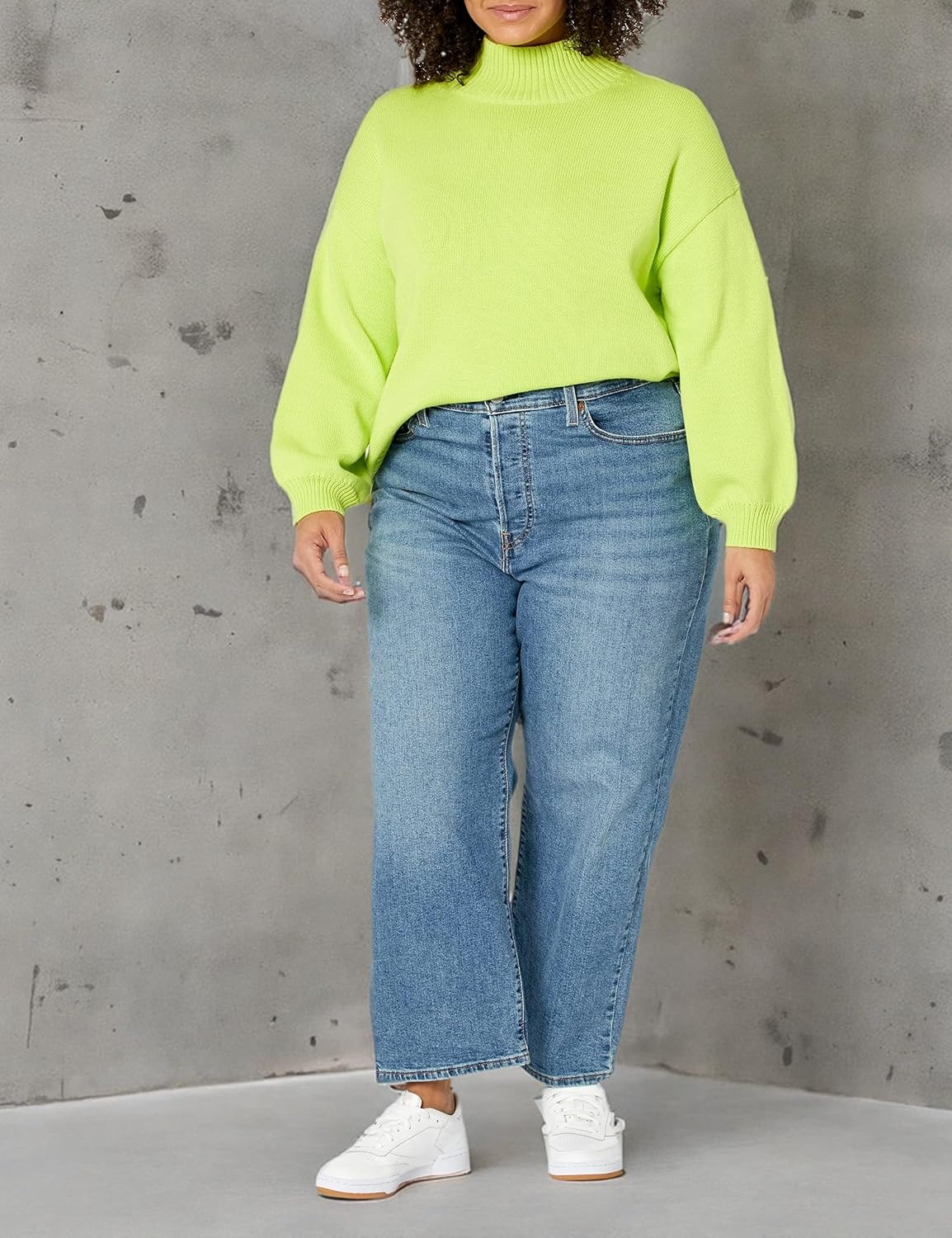 image:imageAmazon Essentials Womens Cotton Pullover Sweater FunnelNeck Available in Plus SizeLime Green