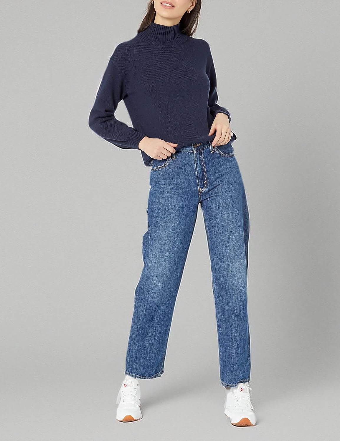 image:imageAmazon Essentials Womens Cotton Pullover Sweater FunnelNeck Available in Plus SizeNavy